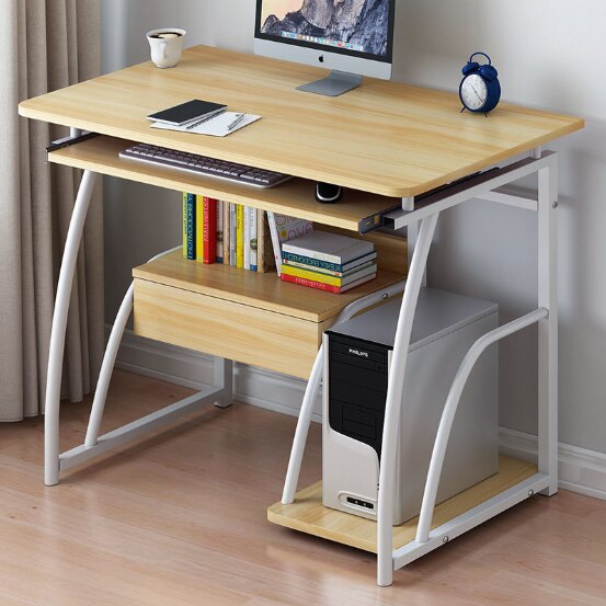 JOYOLOVE Modern Computer Desk Workstation Study Writing Table Home Office Furniture With Keyboard Bracket PC Metal 71cm: Khaki White Bracket