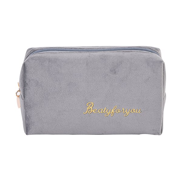 PURDORED 1 Pc Solid Color Cosmetic Bag Soft Velvet Women Make Up Bag Travel Makeup Storage Organizer Toiletry Wash Bag Neceser: M gray