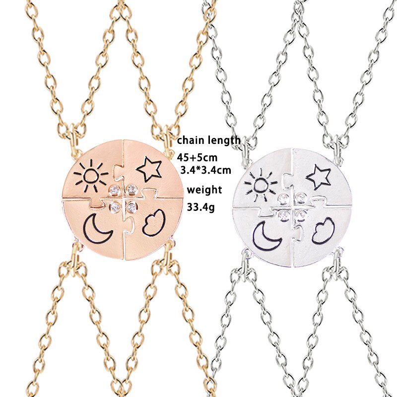 4 Stuk Set Beste Vriend Vriendschap Ketting Zon Maan Cloud En Ster Ingelegd Rhinestone Stiksels Bff Hanger Mode-sieraden