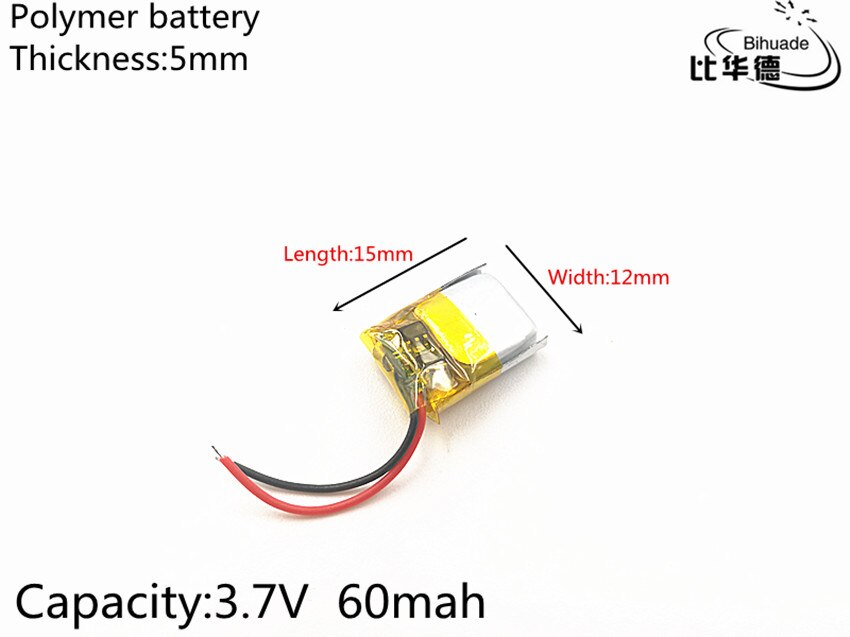 10x Rechargeable Li-Po Battery - 3.7V 60mAh 501215 - For MP3/MP4 Players, Toys, Bluetooth Devices