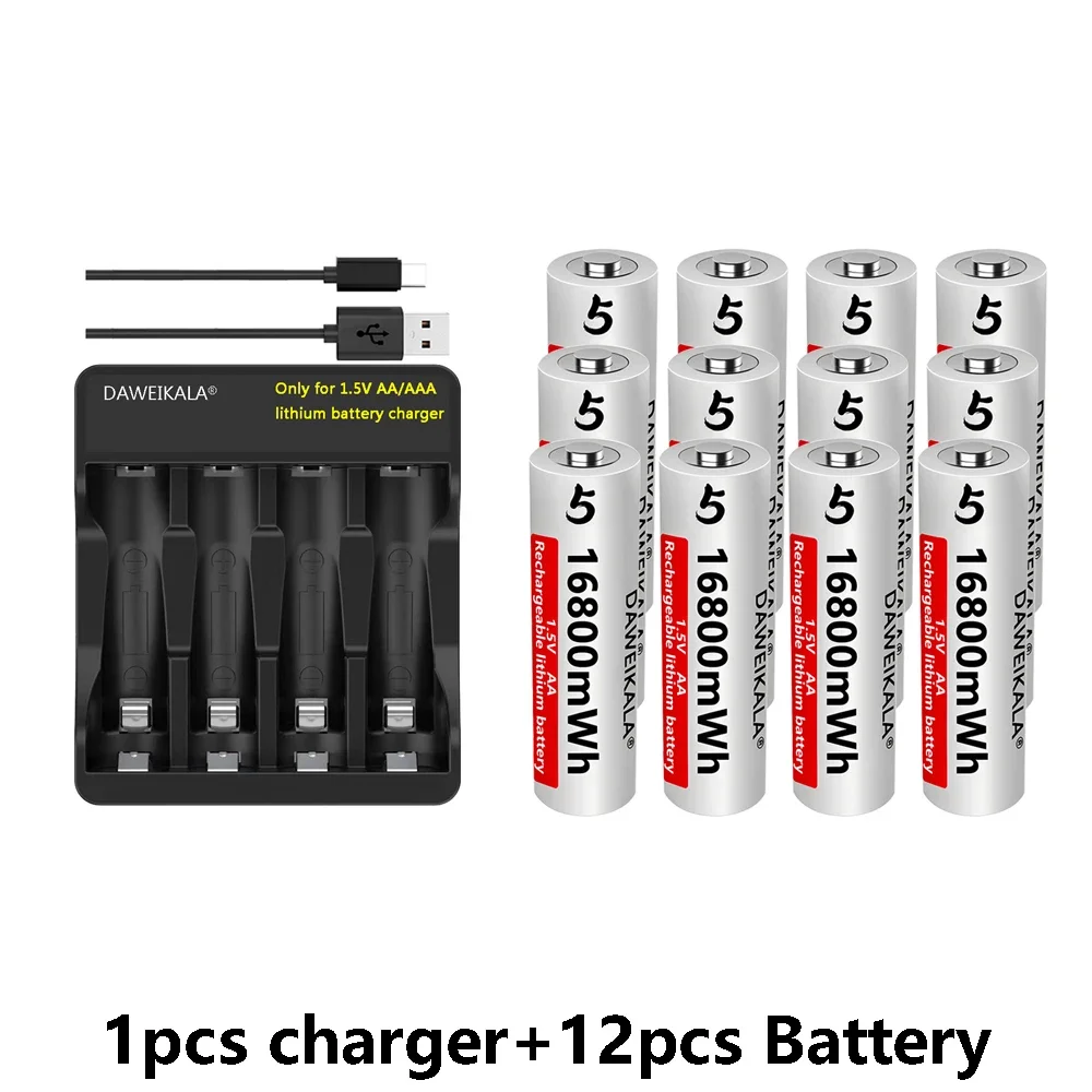 AA 1.5V 16800MWh Rechargeable Lithium ion Battery for Remote Control Mouse Fan Electric Toys+Charger: green