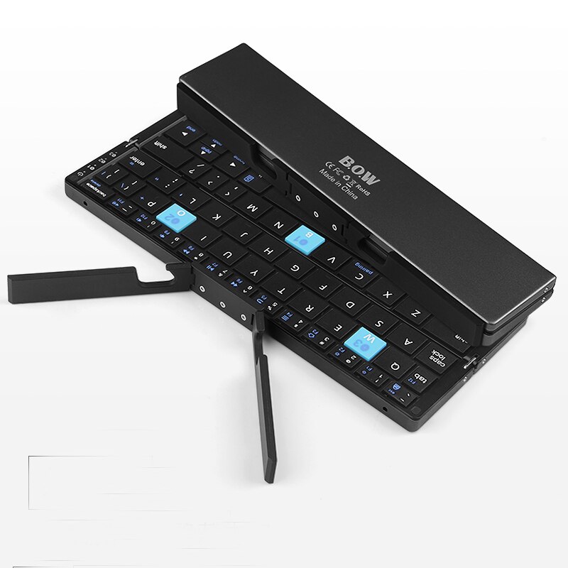 BOW faltbare Bluetooth Wireless Keyboard Aluminium Legierung Gehäuse mit ständer für iPad 7th Gen 10,2 iPhone 11 Pro Max 6/7/8: HB199-Black