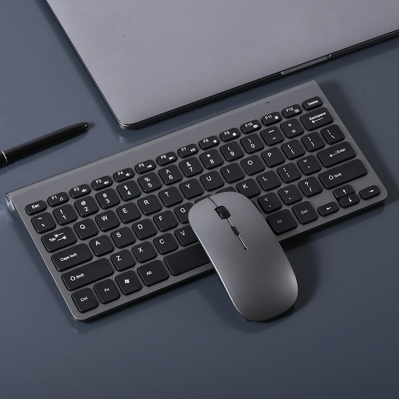 2.4G Wireless Silent Keyboard and Mouse Mini Multimedia Slim Keyboard Mouse Combo Set 1600DPI For Notebook Laptop Desktop PC: gray