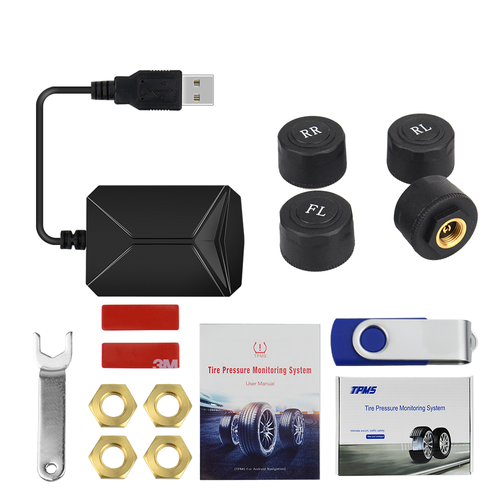 TPMS système de contrôle de pression des pneus | Auto universel, affichage LCD TPMS avec 4 capteurs externes, Charge USB