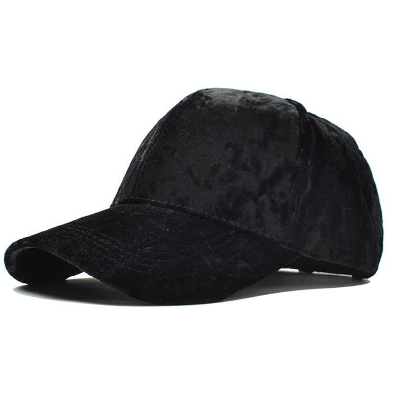 Women Men Winter Faux Velvet Baseball Cap Shiny Solid Color Hip Hop Snapback Hat 28GD: Black