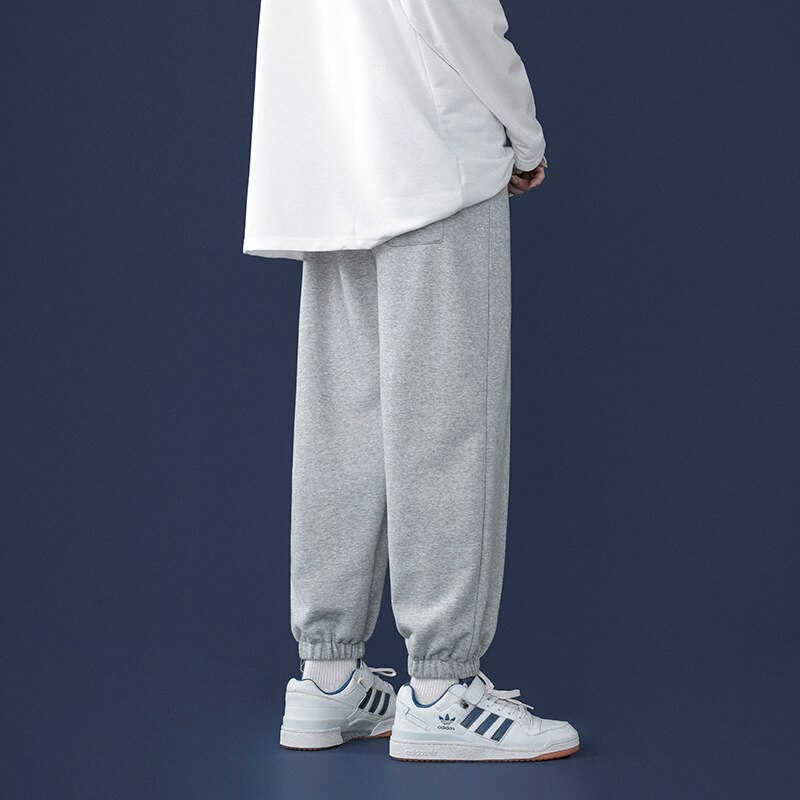 Pantalon de survêtement gris clair à jambes larges pour homme, Style coréen, décontracté, cravate aux pieds, automne