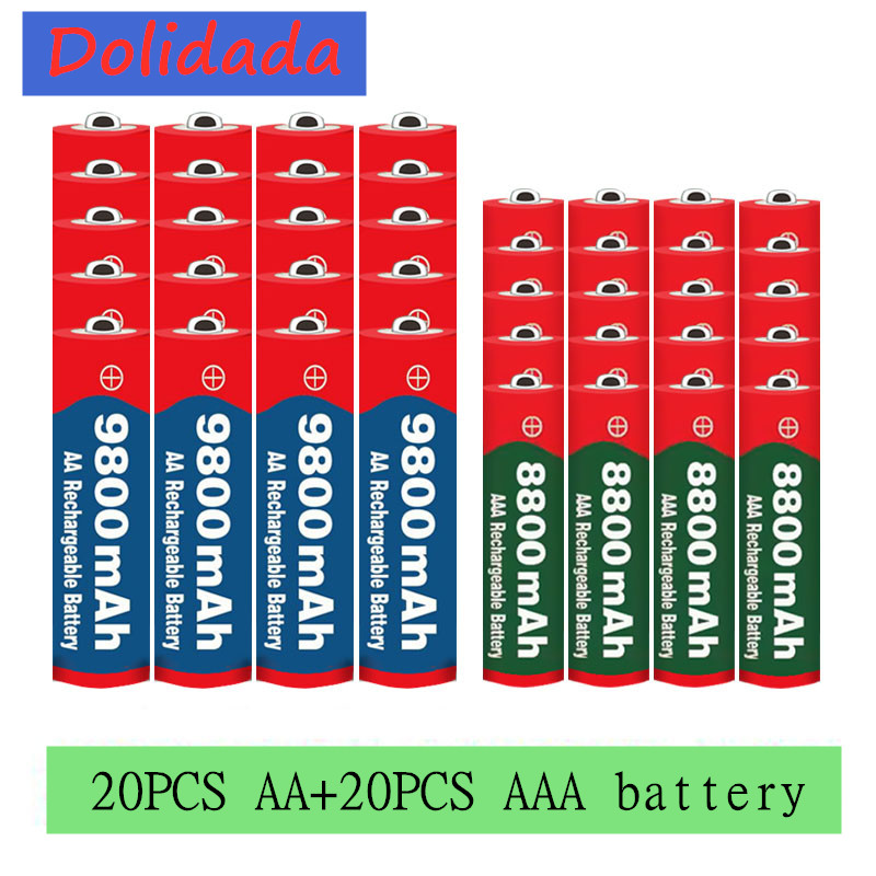 1.5v aa 9800 mah +1.5v aaa 8800 mah alkaline 1.5v genopladeligt batteri til urlegetøj kamera batteri: Grøn