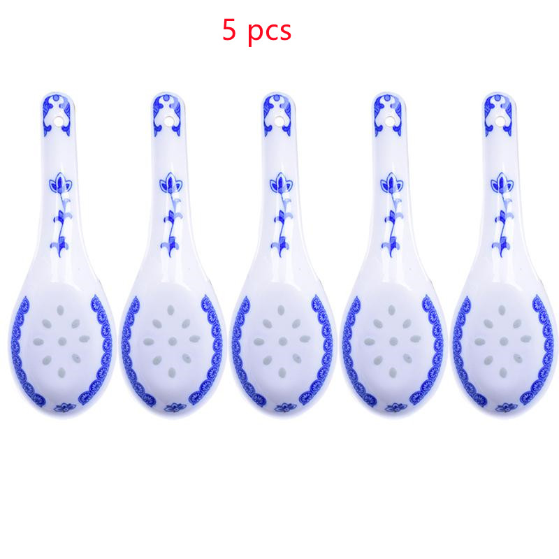 5pcs Chinese Style Ceramic Spoon Blue And White Porcelain Spoon Rice Scoop Spoons Kitchen Tableware: 2273-B-5