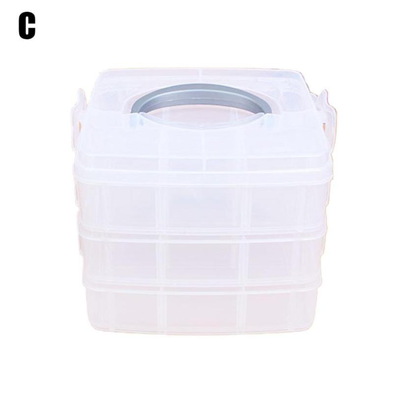 Caja de almacenamiento de cuentas de plástico transparente para joyería, contenedor de herramientas de bricolaje, organizador desmontable, 3 posiciones, 4 colores: C