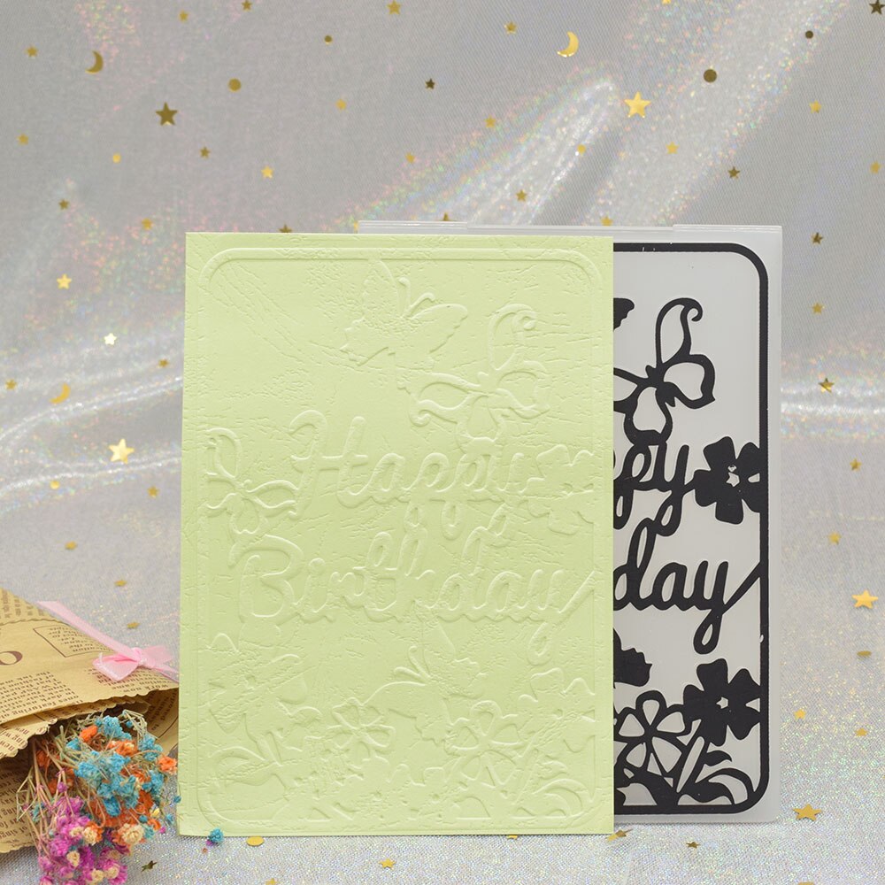 Happy Birthday Pattern 3D Embossing Folders for DIY Scrapbooking Paper Card Making Plastic Embossing Template Stencil