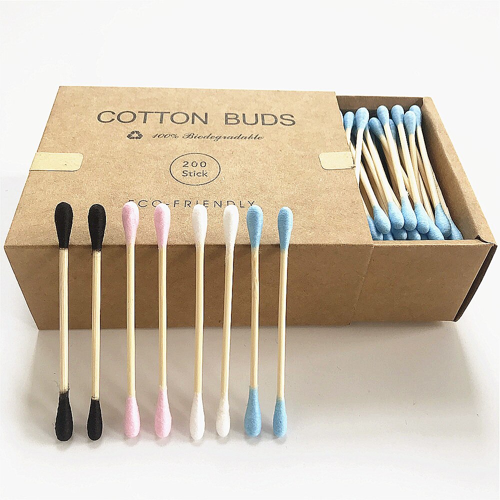 Boîte de coton tiges en bambou, emballage carton qui contient 1000 bâtonnets en bois, double embout, pour le soin des oreilles et du nez, accessoire de maquillage