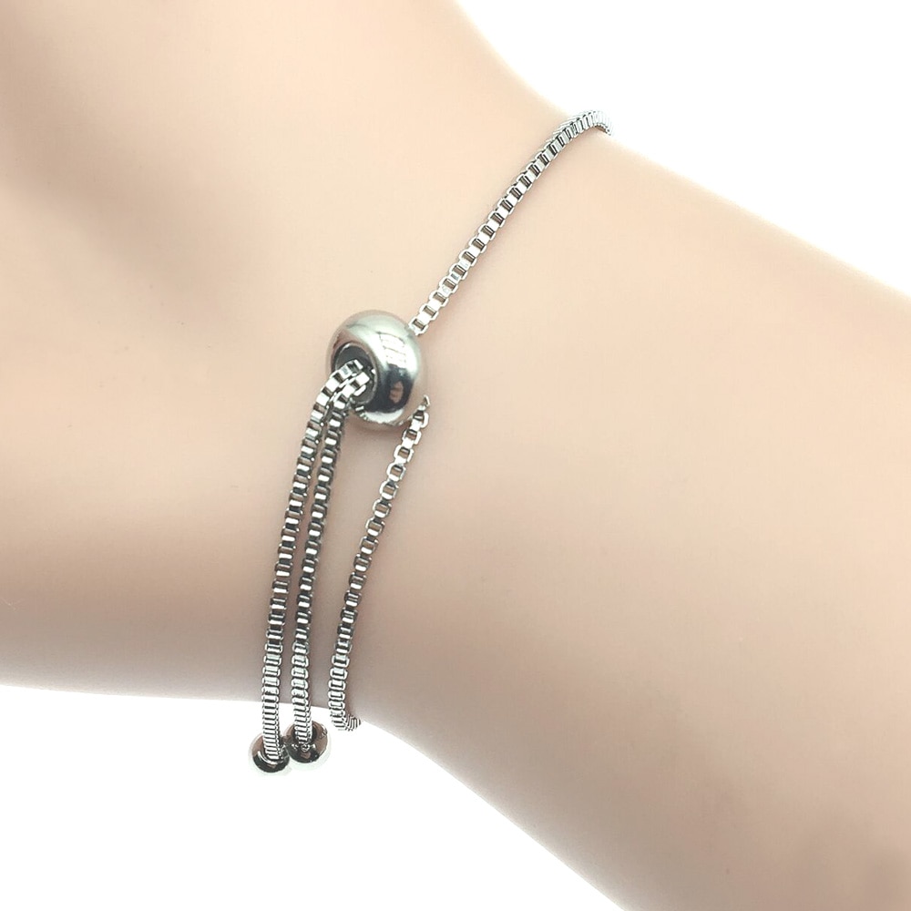 Bear Charm Stainless Steel Bracelet Slide Adjustable Chain Bracelet For Women Jewelry