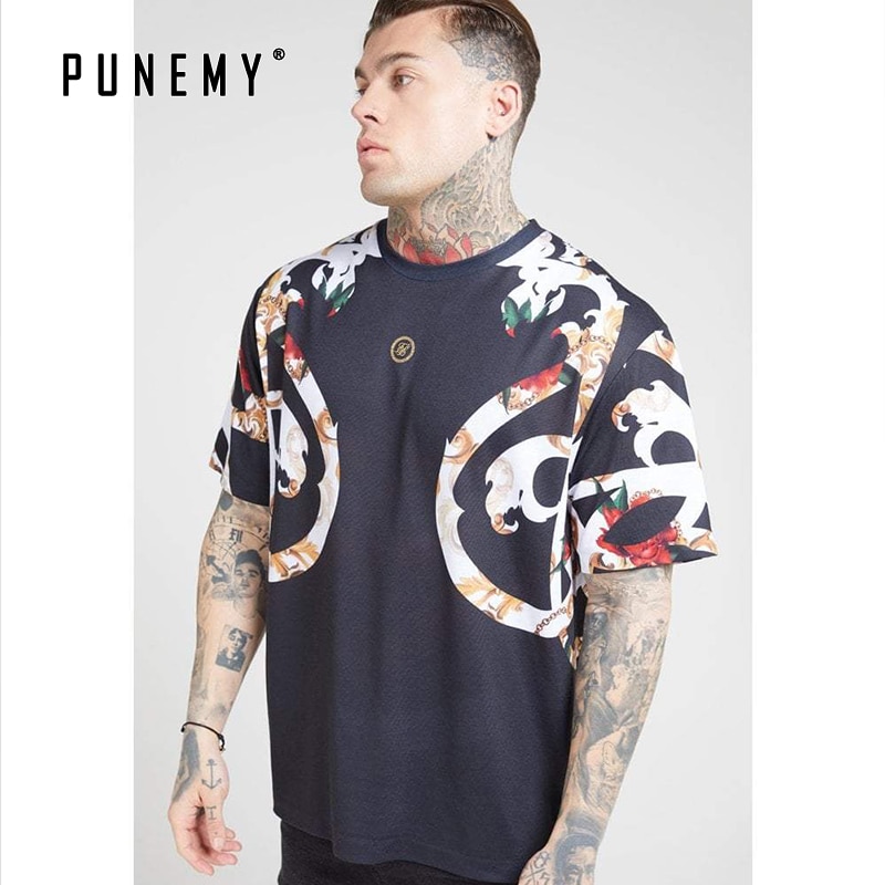 T-shirt Mannen Sik Zijde Streetwear Hip Hop Bloemen Man T-shirt Top Tee Zomer Casual Silm Fitness Kleding Mode heren T-shirt