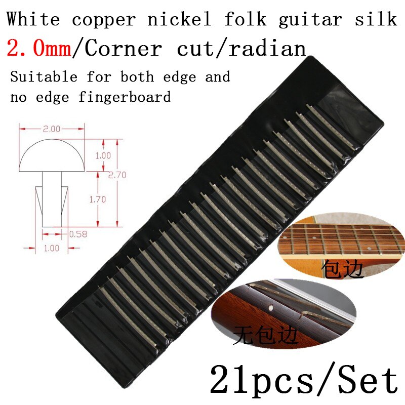 Diapasón de acero inoxidable para guitarra eléctrica, trastes de diapasón, cuproníquel, 2,4 MM, 2,7mm, 2,9 MM, accesorios de Material de reparación, 24 Uds.: Cupronickel2.0mm21 Q