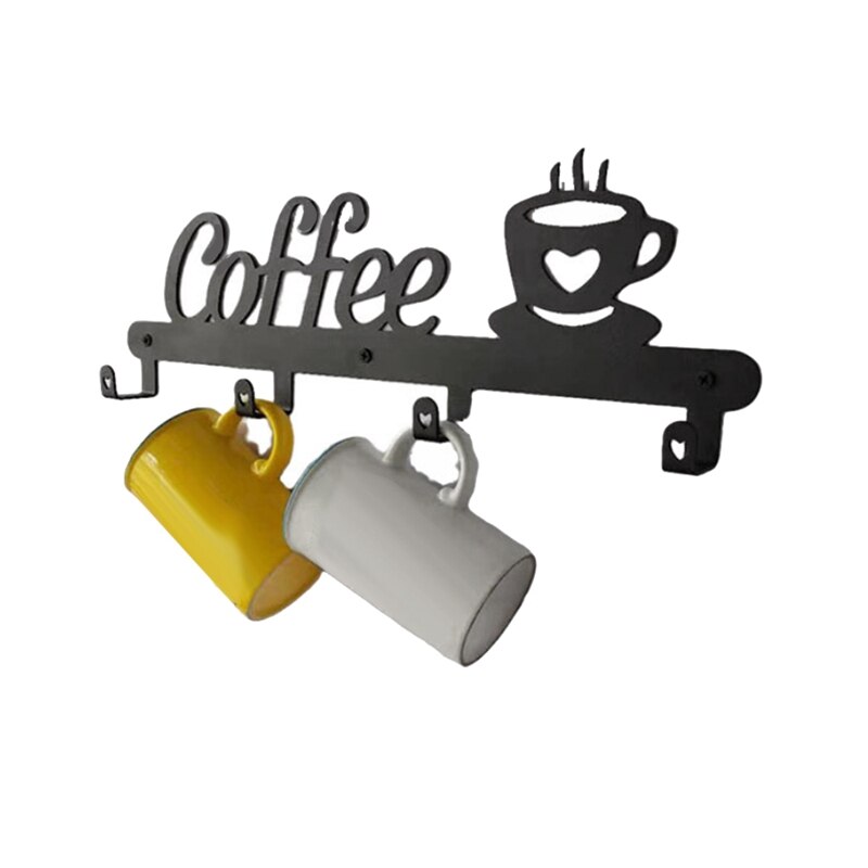 Soporte para tazas de café montado en la pared (4 ganchos), letrero de decoración para cocina o barra de café, colgadores de tazas de café, exhibición y organizador