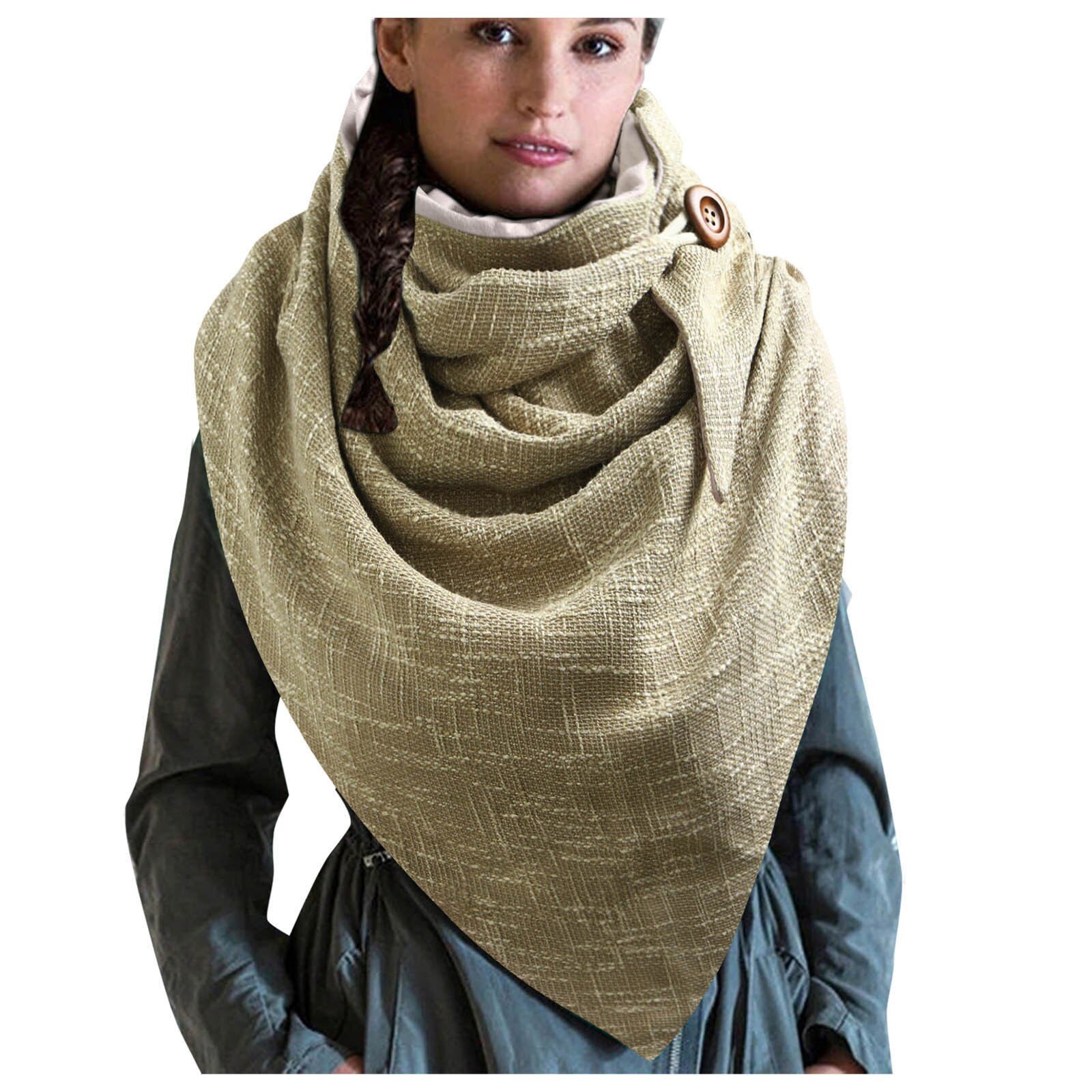 Winter Warm Knitting Scarves Retro Solid Printing Button Chain Wraps Shawls Autumn Soft Casual Wrap Ring Foulard Scarves: B