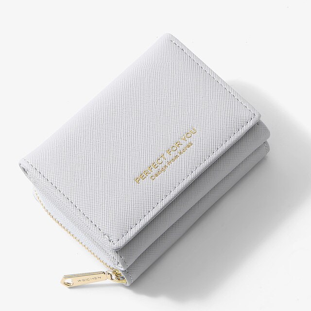 WEICHEN portafoglio donna a tre ante sottile opaco nuovo porta carte di credito in pelle tasca portamonete portafogli piccoli da donna Portfel Carteras: Gray