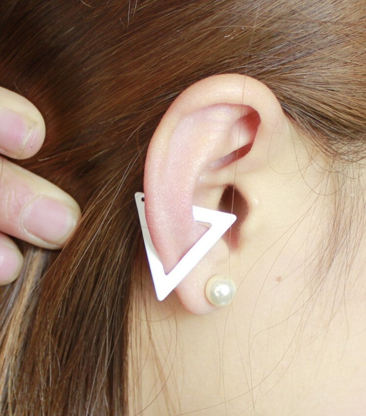 Mode Bijoux Brincos Geometrische Driehoek Oor Clip Oor Manchet Oorbellen Voor Vrouwen Sieraden Orecchini Pendientes H0203: white