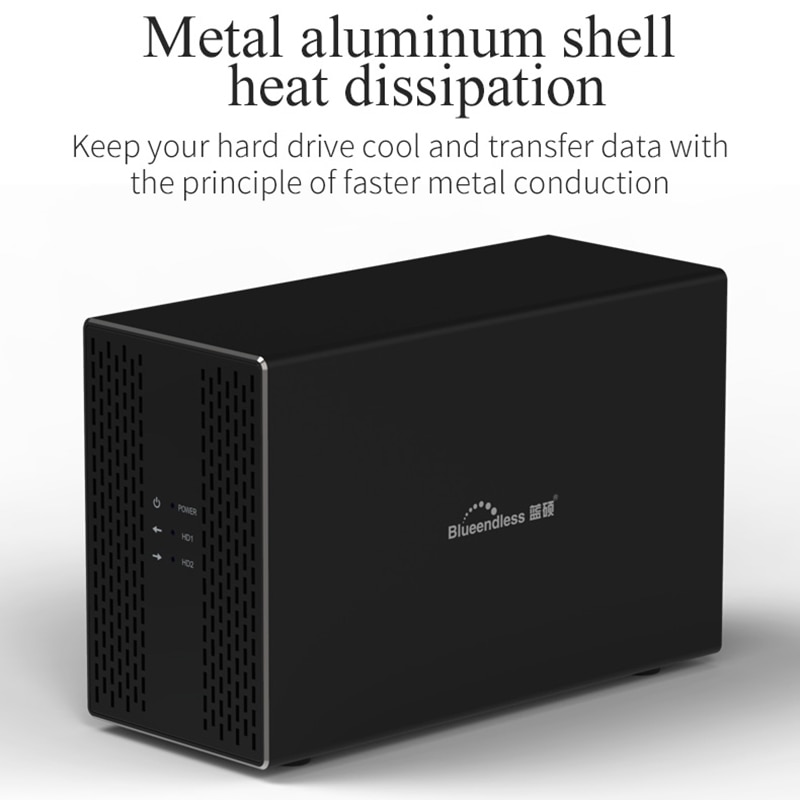 Blueendless Aluminum Tool Free 2 Bay 3.5" SATA to USB 3.0 External Hard Drive Enclosure Support 2x 10TB Drive
