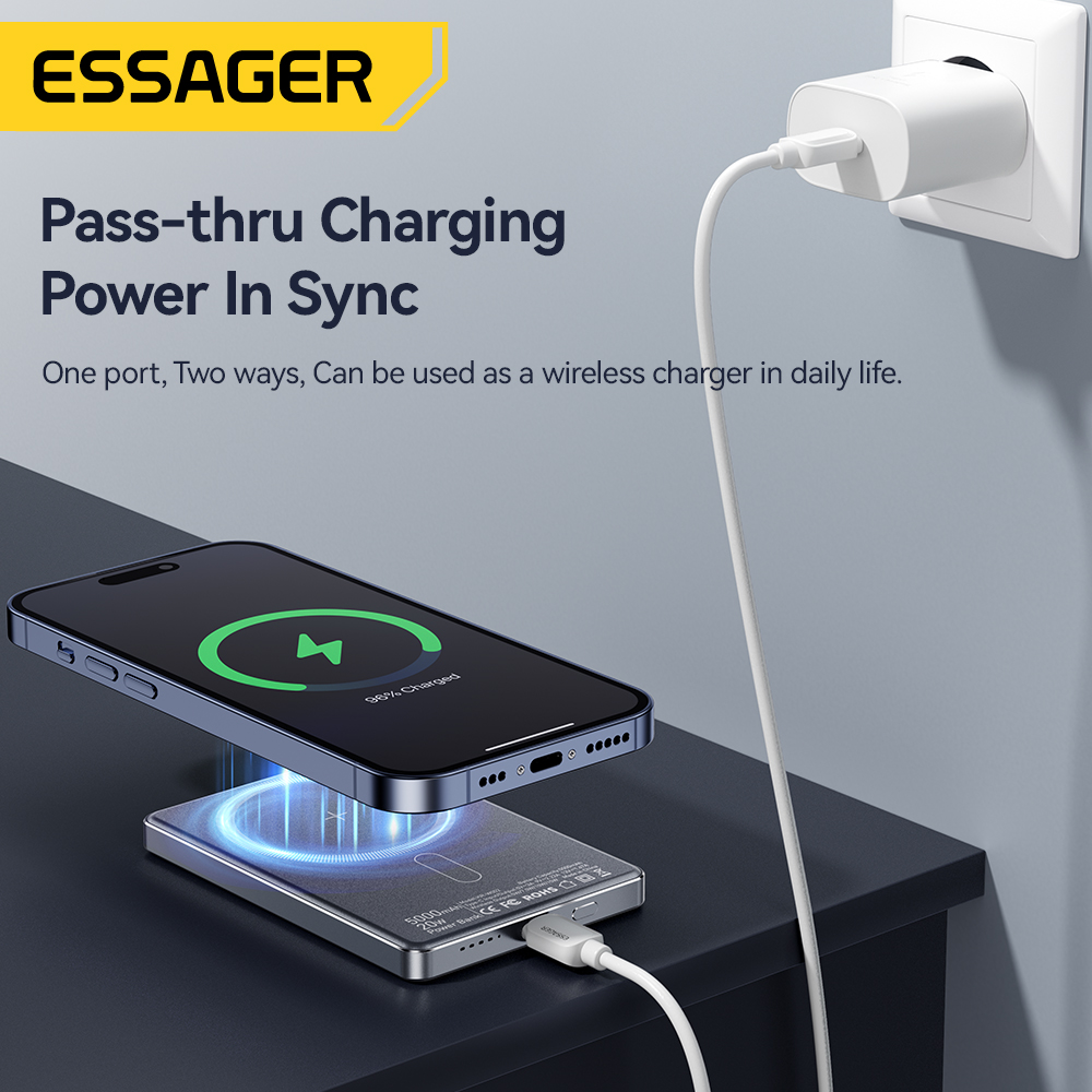 Essager Dunne Draadloze Power Bank Magnetische 20W 5000mAh Draagbare Snel Opladen Externe Batterij voor Magsafe Voor iPhone 16 15 14 13