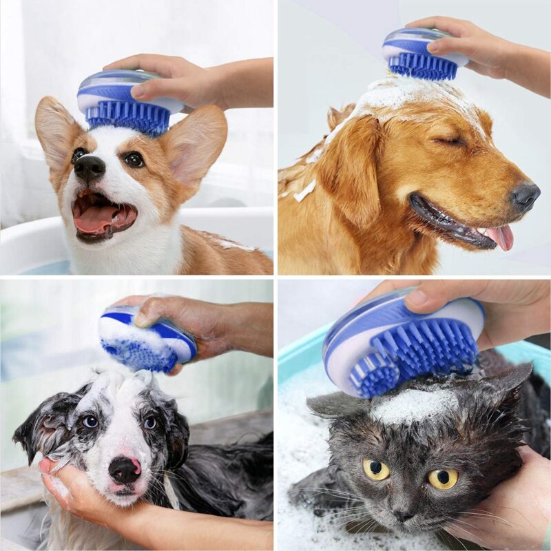 MMS 2in1 Pet Bath Massage Comb Shampoo Dispenser Shower Brush Silicone Multi Function Cleaning Grooming Cat Dog Remove Loose Fur