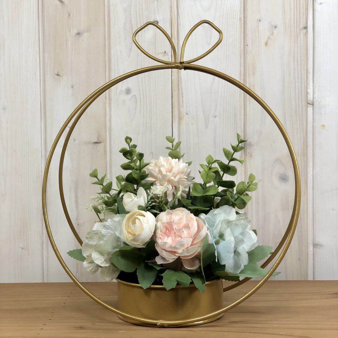 Cilected nordisch Künstliche Blume Hortensien Für Hochzeit Dekoration Schmiedeeisen Blume Rahmen Arrangieren Metall Band Kranz Dekor: A066R01