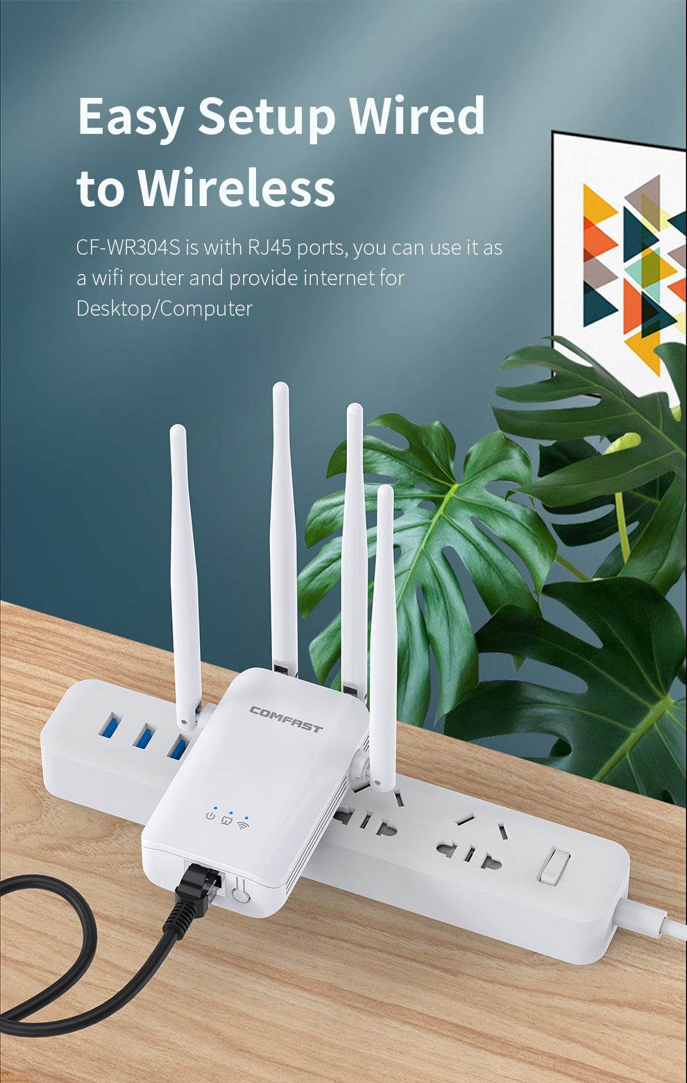 Comfast CF-WR304S Drahtlose WIFI Router Verstärker 300M 4 * 3dBi Antenne Wifi Signal Verstärker 802,11 N/B/G Wifi Klingelte Verlängerung