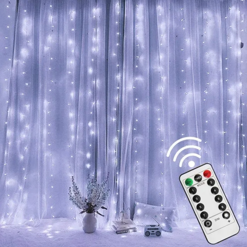 Guirnalda de cortina LED de 3M para ventana, guirnalda de luces con USB, festón de hadas con Control remoto, decoraciones de boda y Navidad para la habitación del hogar: BLANCO / Z