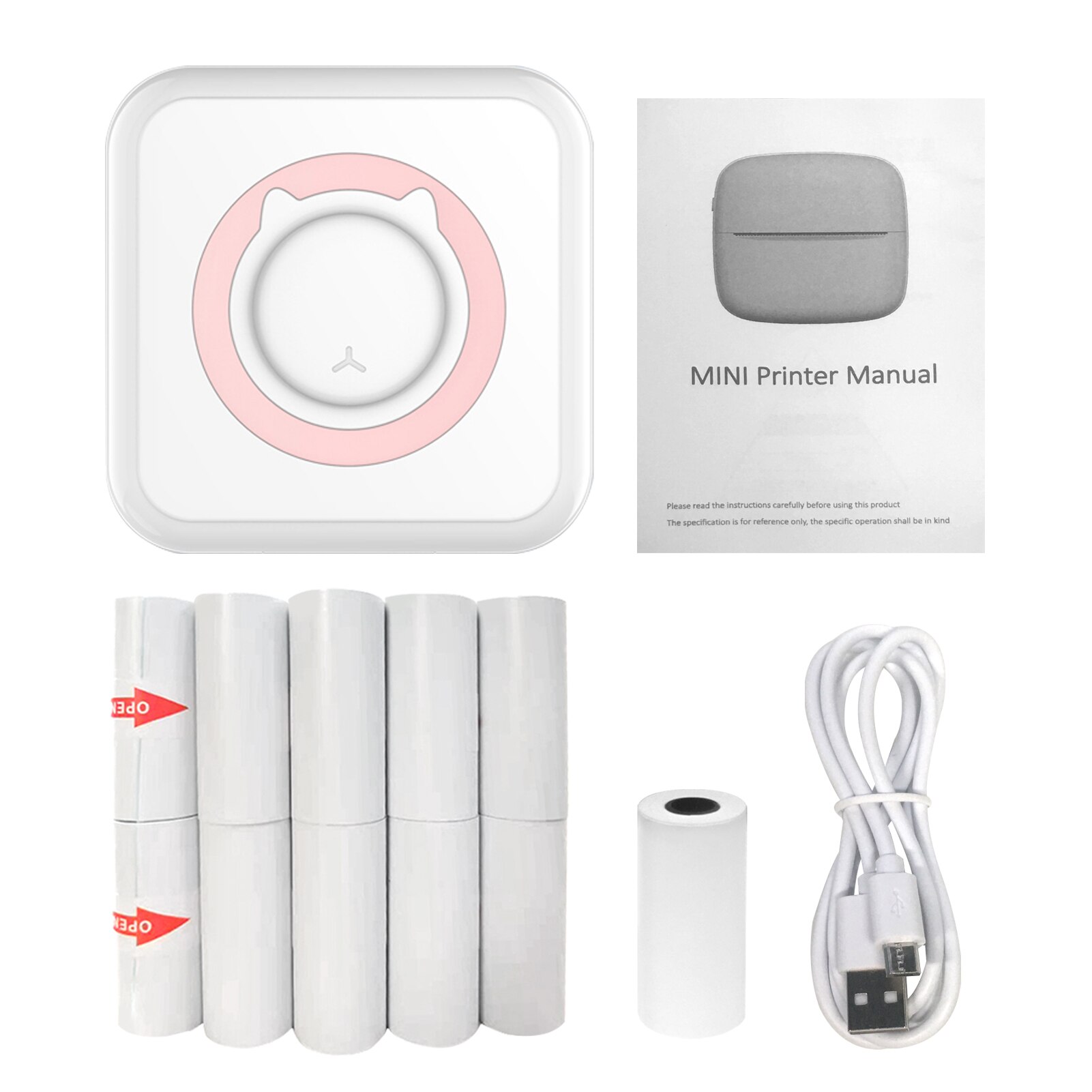 Pocket Thermal Printer Portable Mini Wirelessly BT Connect 200dpi Photo Label Memo Wrong Question Printing with 1 Roll Paper: P ad 10xSticky Paper