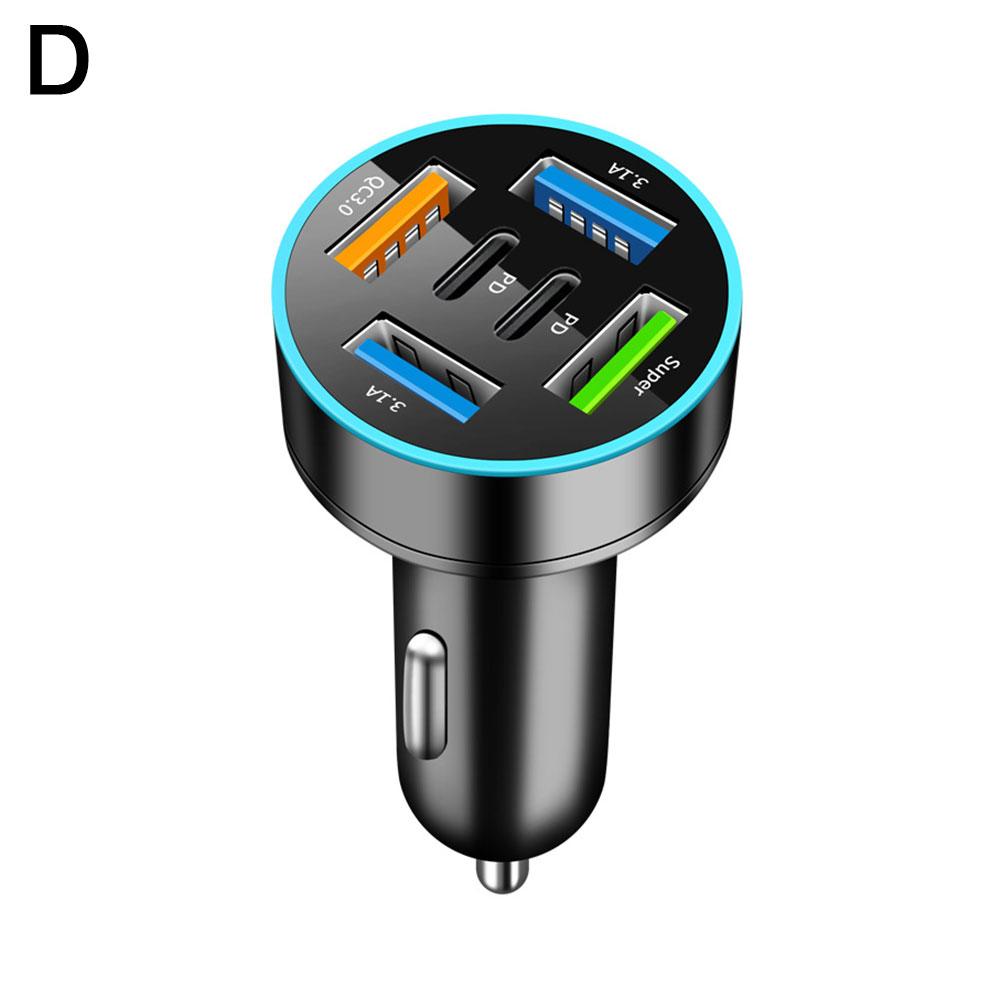 Cargador rápido para coche con pantalla Digital, 6 puertos, 4 A + 2 USB tipo C, 66W, carga rápida para Xiaomi, IPhone y