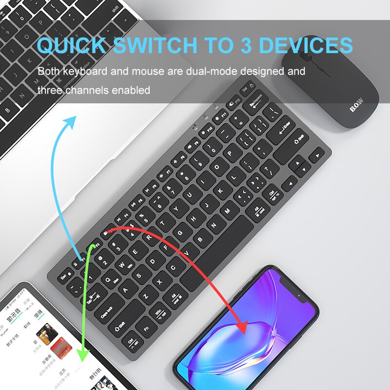 B.O.W Small Rechargeable Keyboard Bluetooth , Keyband and Mouse Wireless Combo For Computer, Laptop, Tablet