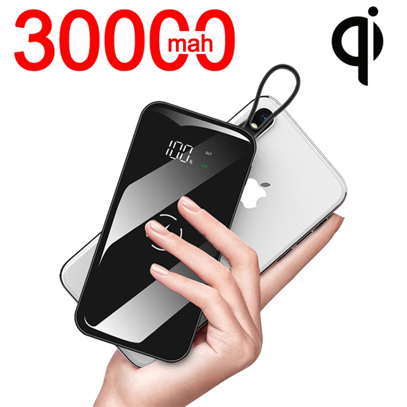 QI Wireless Power Bank 30000mAh Große Kapazität Externe Batterie Tragbare Telefon USB Power LCD Digital Display Ladegerät