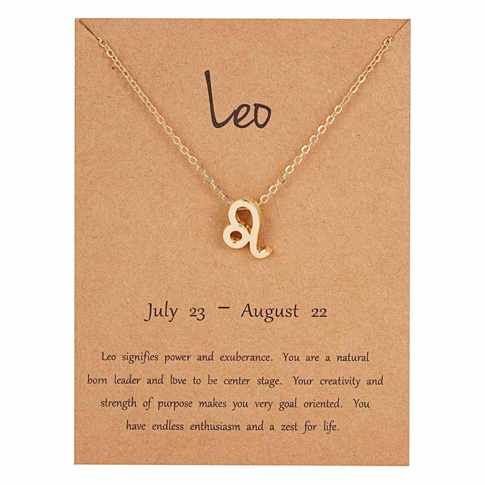 Rinhoo 12 Constellation Necklace Zodiac Sign necklace with Card Pendant Necklace charm Message Card Birthday for Women Girl: gold Leo