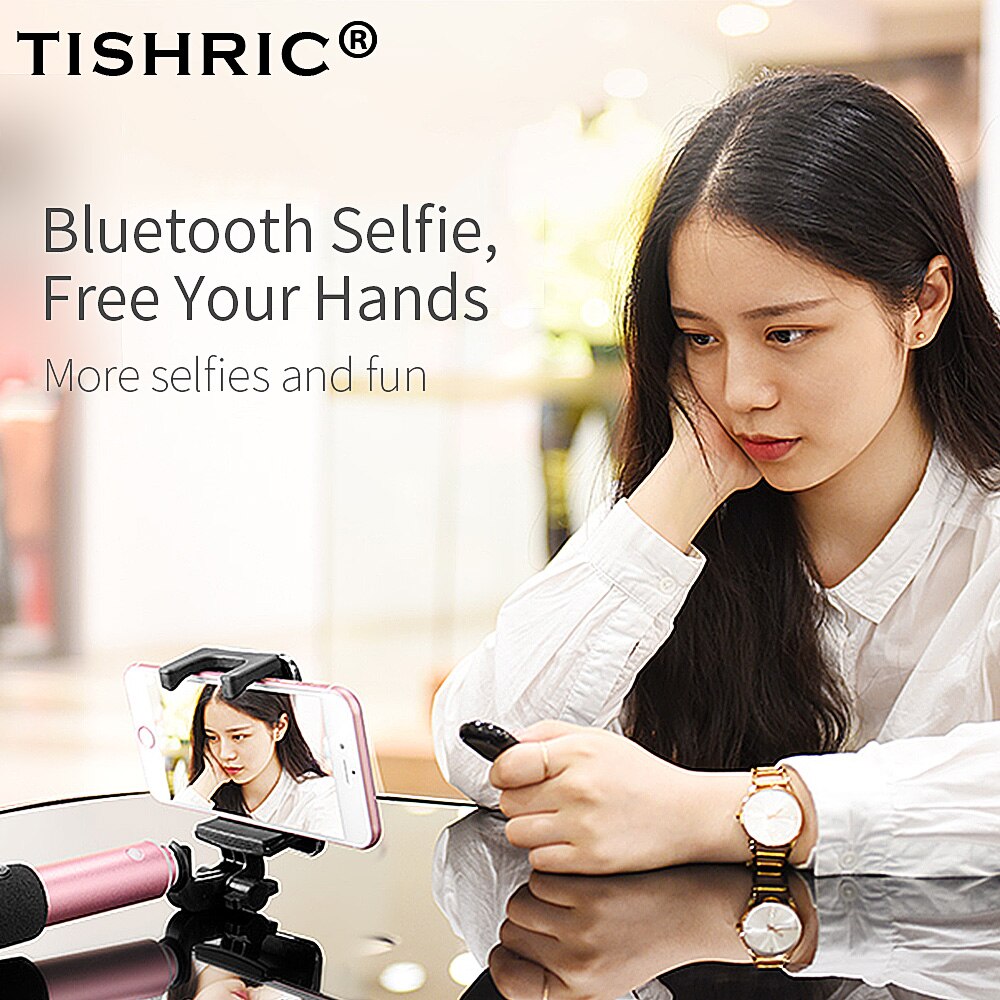 Tishric sem fio bluetooth obturador de controle remoto bluetooth auto temporizador para tripé do telefone móvel selfie vara controle remoto