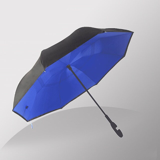 JPZYLFKZL Freies stil Kreative Lange Schaft Doppel Schicht Invertiert Regenschirm Winddicht Reverse C-Haken männlichen golf regenschirm reverse: Schokolade