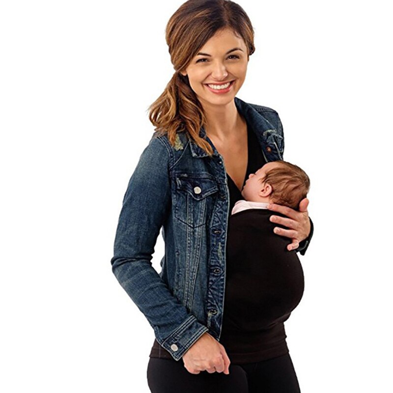 Mor babysitter t-shirt ærmeløs solid forældre baby carrier mor kænguru t shirt kvinder til sommer