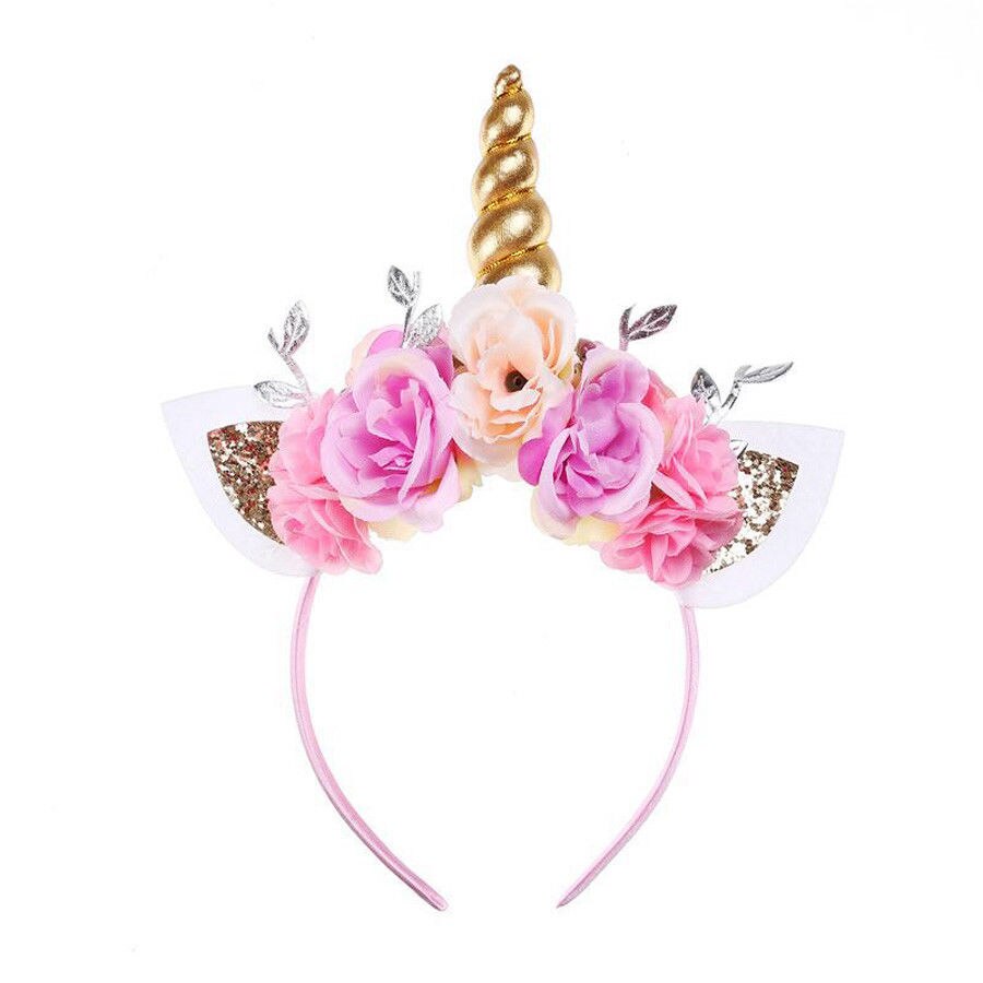 Vestido de de unicornio para niñas y mujeres, diadema de cuerno de flores, accesorios para el cabello de cumpleaños, novedad de: A