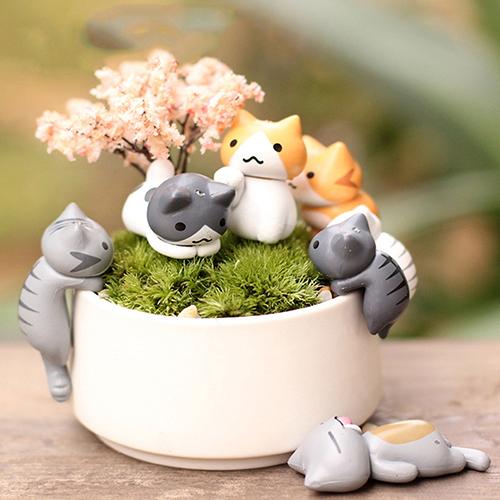 Conjunto de 6 unidades de Mini bonsái de musgo de gato para micromundo, pequeño adorno de jardín, decoración para el hogar y el jardín, decoración artesanal en miniatura