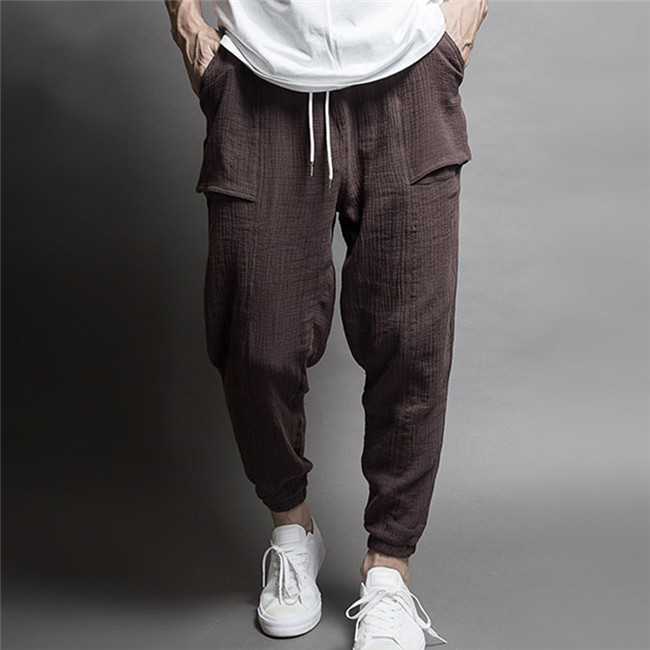Casual Harem Joggingbroek Broek Mannenmode Hip Hop Katoen Linnen Broek Mannen Koord Pocket Losse Potlood Broek: Bruin / L