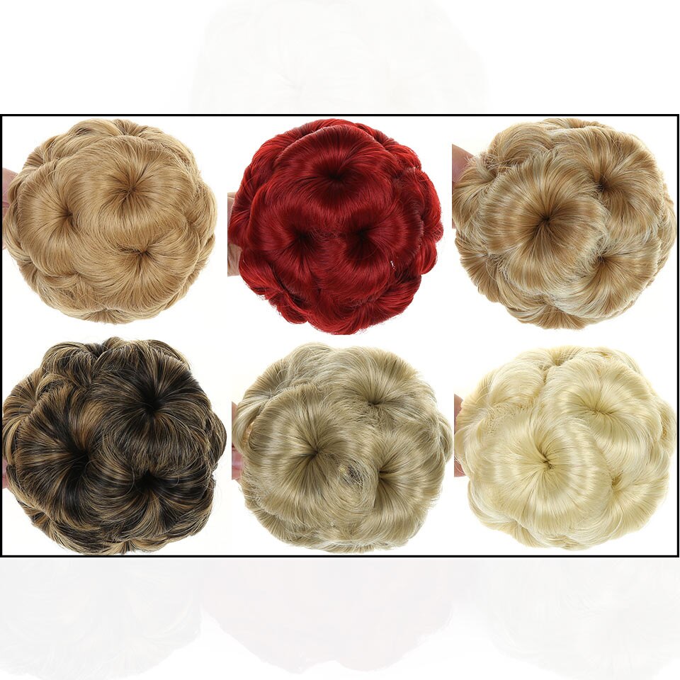 Women Chignon Hair Bun Donut Clip In Hairpiece Extensions 9 Flowers Roller Synthetic High Temperature Fiber Chignon AOSIWIG