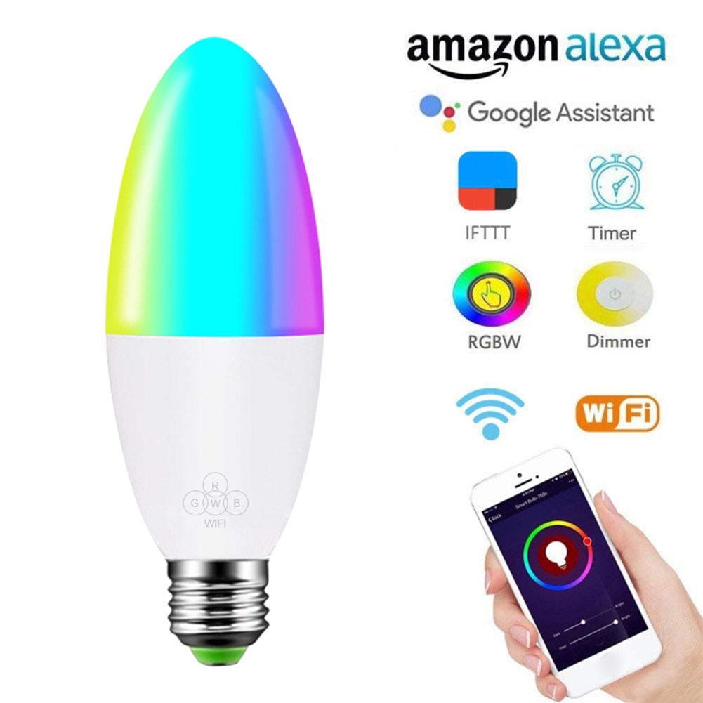 E14/E10/E27/B22 WiFi Smart Led-lampen 6W RGBW Dimbare Kaars Lamp Voice remote App Controle werk met Alexa Google Thuis