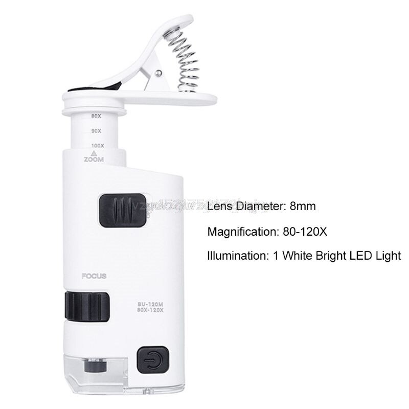 80-120x led mobiltelefon mikroskop universal clip-typ mobiltelefon mikroskop förstorare med led lampa förstorare lupp  d29