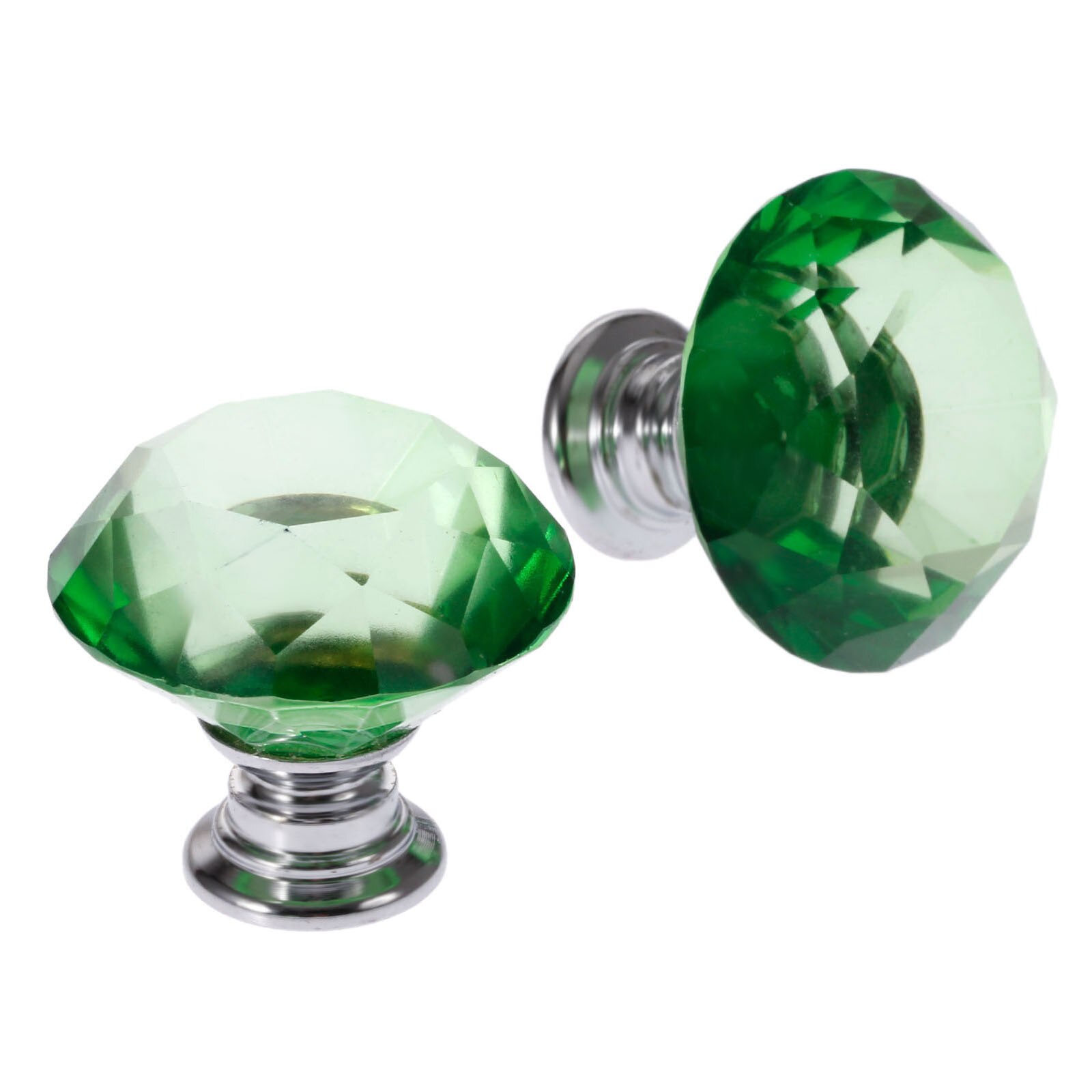 2 stk diamant form grøn 30mm krystal glas knop skab skuffe træk køkken skab dør garderobe håndtag