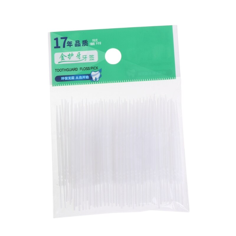100Pcs/Lot Soft Plastic Double-headed Brush Stick Floss Pick Toothpick Oral Care: White