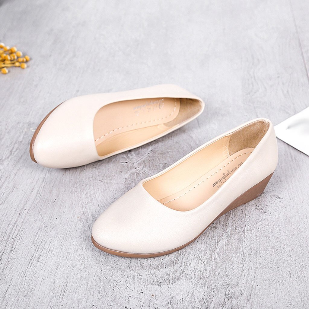 38# Women Office Shoe Flat Office Ladies Shoes Women Wedge Casual Shoes Round Head Solid Wild Work Shoes