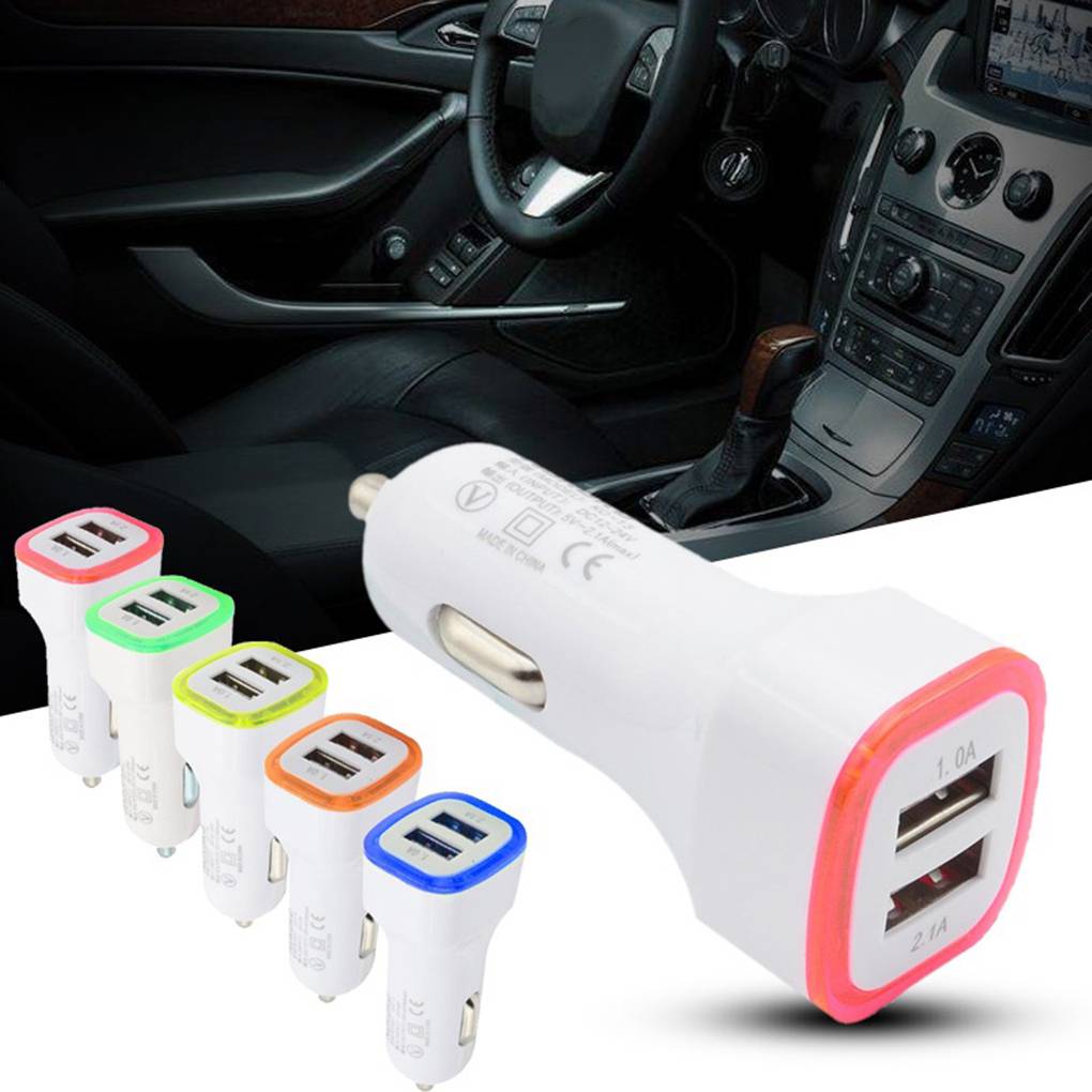 Cargador USB Dual LED para coche, encendedor de cigarrillos, cargador de coche para GPS, teléfono móvil, MP3, PDA, Bluetooth, auriculares, cámara Digital