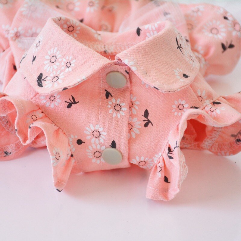 Sukienka dla psa koronkowe sukienki Tullle spódnica drukuj łuk węzeł różowy kwiat wesele psy bawełniane ubrania urodzinowe