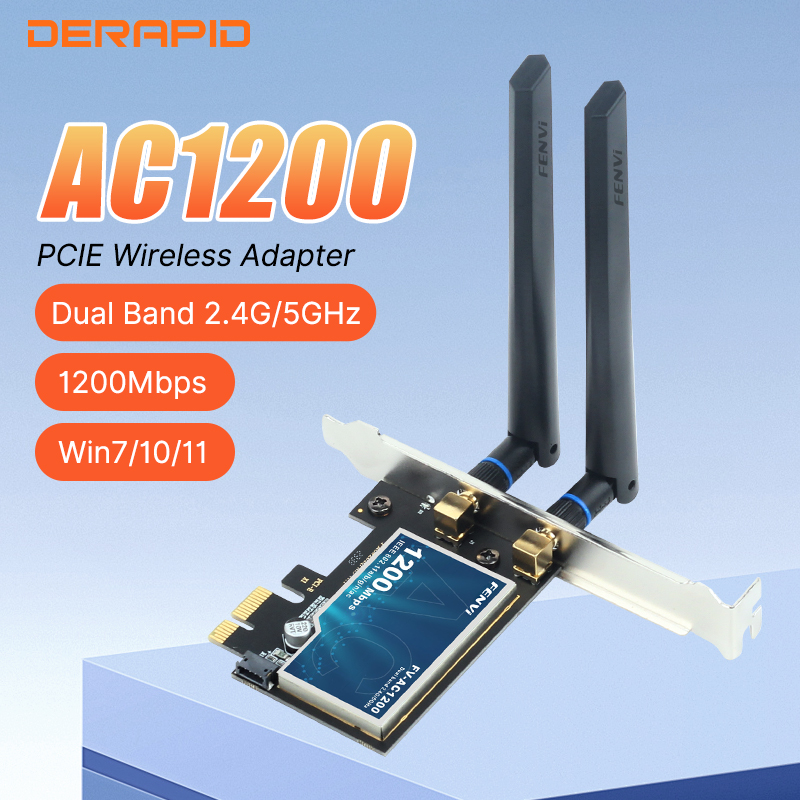 Scheda di rete FENVI WiFi 5 PCI-E AC1200 Dual Band 1200Mbps 2.4G/5GHz 802.11AC con Bluetooth 4.0 per desktop Windows 10/11 Linux: Default Title