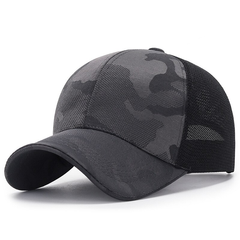 Camouflage baseball kasket forår og efterår udendørs fritid enkel solhat mænd og kvinder golfhat justerbar snapback kasket: Dyb grå mesh