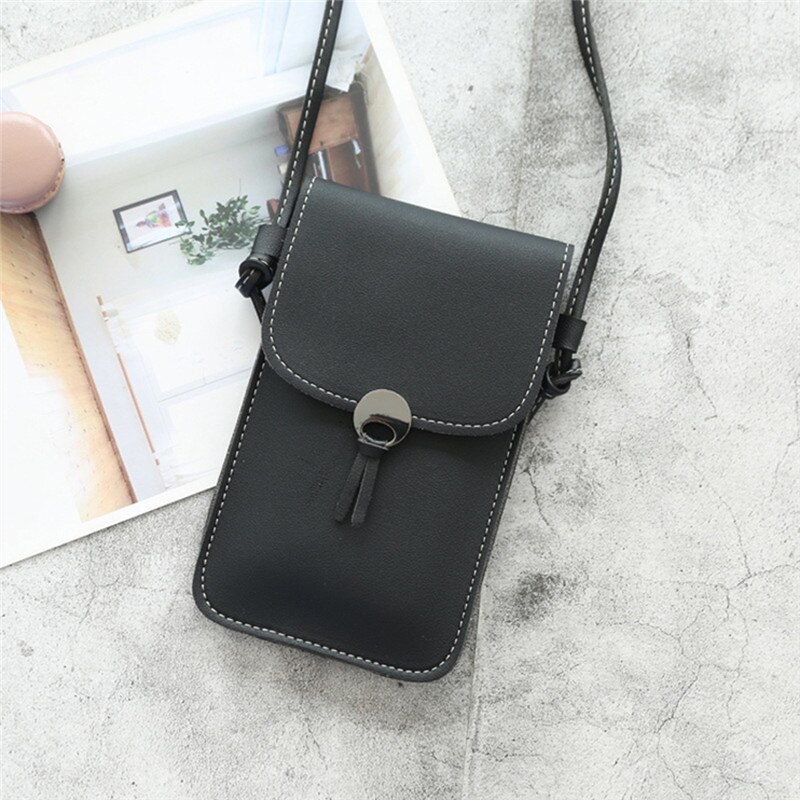Effen Kleur Dames Touch Screen Mobiele Telefoon Tas Schouder Messenger Bag Mode Alle-Wedstrijd Schattige Kleine Tassen